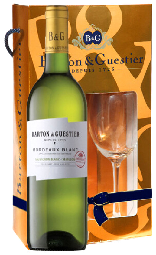 Вино Barton Guestier Passeport Bordeaux Blanc gift box with glass