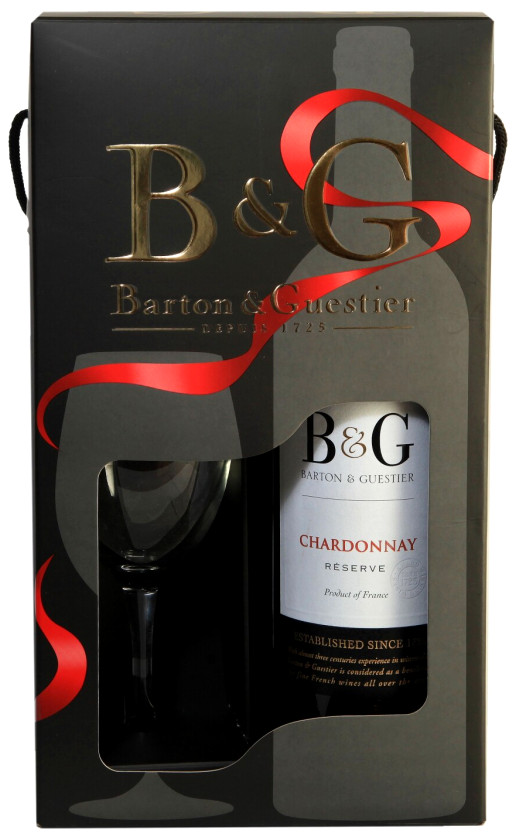 Barton Guestier Reserve Chardonnay Pays d'Oc gift box with glass