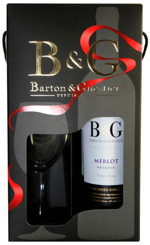 Wine Barton Guestier Reserve Merlot Pays Doc Gift Box With Glass