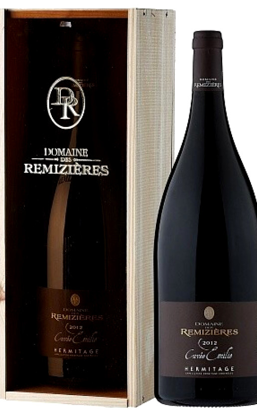 Вино Domaine des Remizieres Cuvee Emilie Hermitage Rouge 2014 wooden box