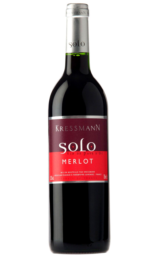 Wine Kressmann Solo Merlot Vin De Pays Doc 2013