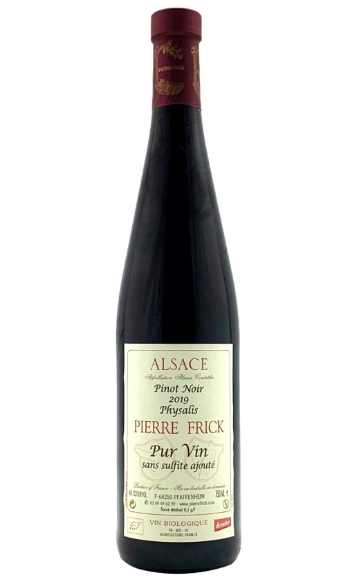 Pierre Frick Physalis Pinot Noir Alsace 2019 Pur Vin Sans Sulfite Ajoute